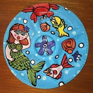 Nicole Engblom Mermaid Fish Hand Painted Sectioned Ceramic Serving Platter 13”